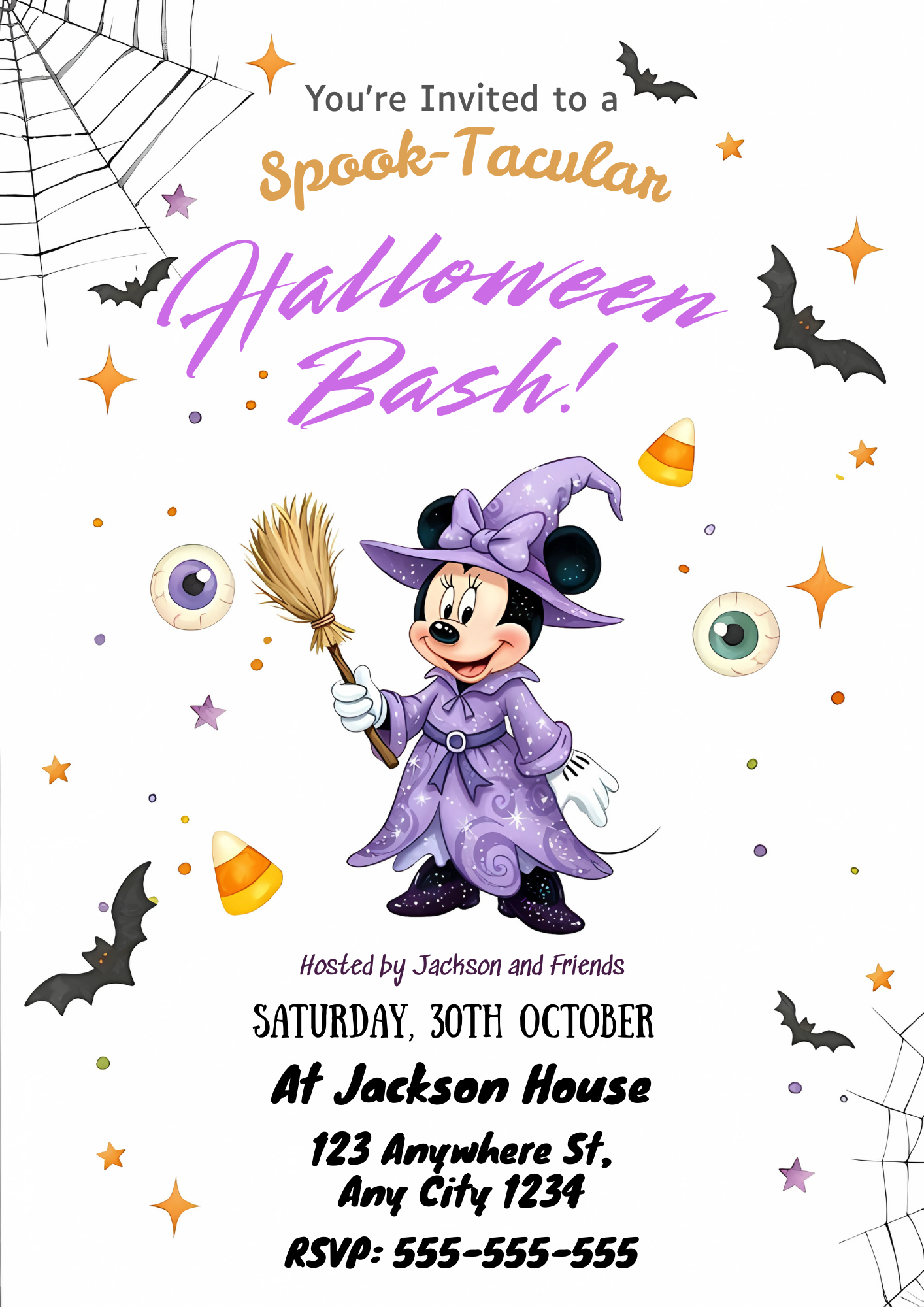 Minnie Mouse Halloween Birthday Invitation - CreativeRino