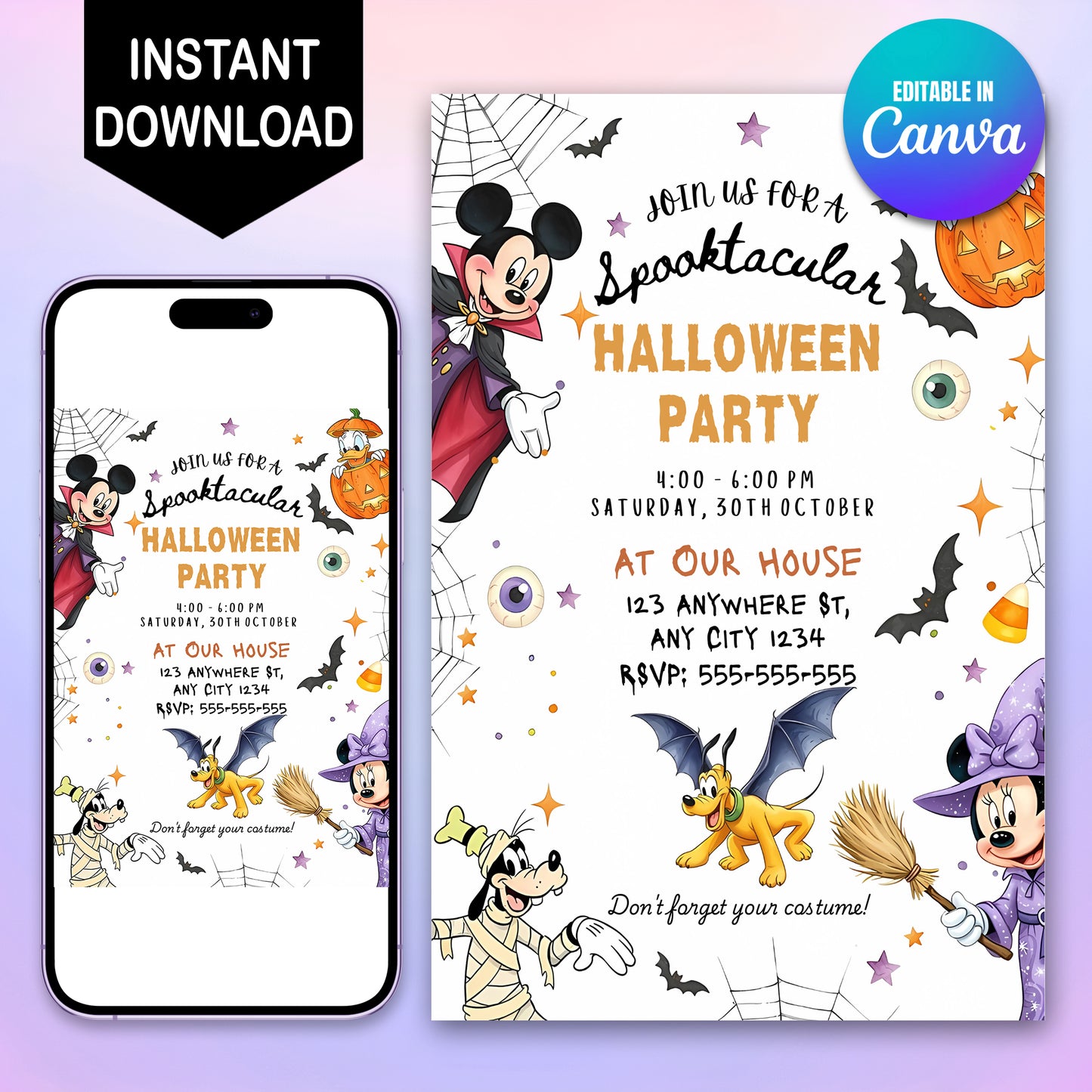 Mickey Mouse and Friends Halloween Birthday Invitation - CreativeRino