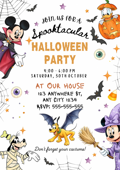 Mickey Mouse and Friends Halloween Birthday Invitation - CreativeRino