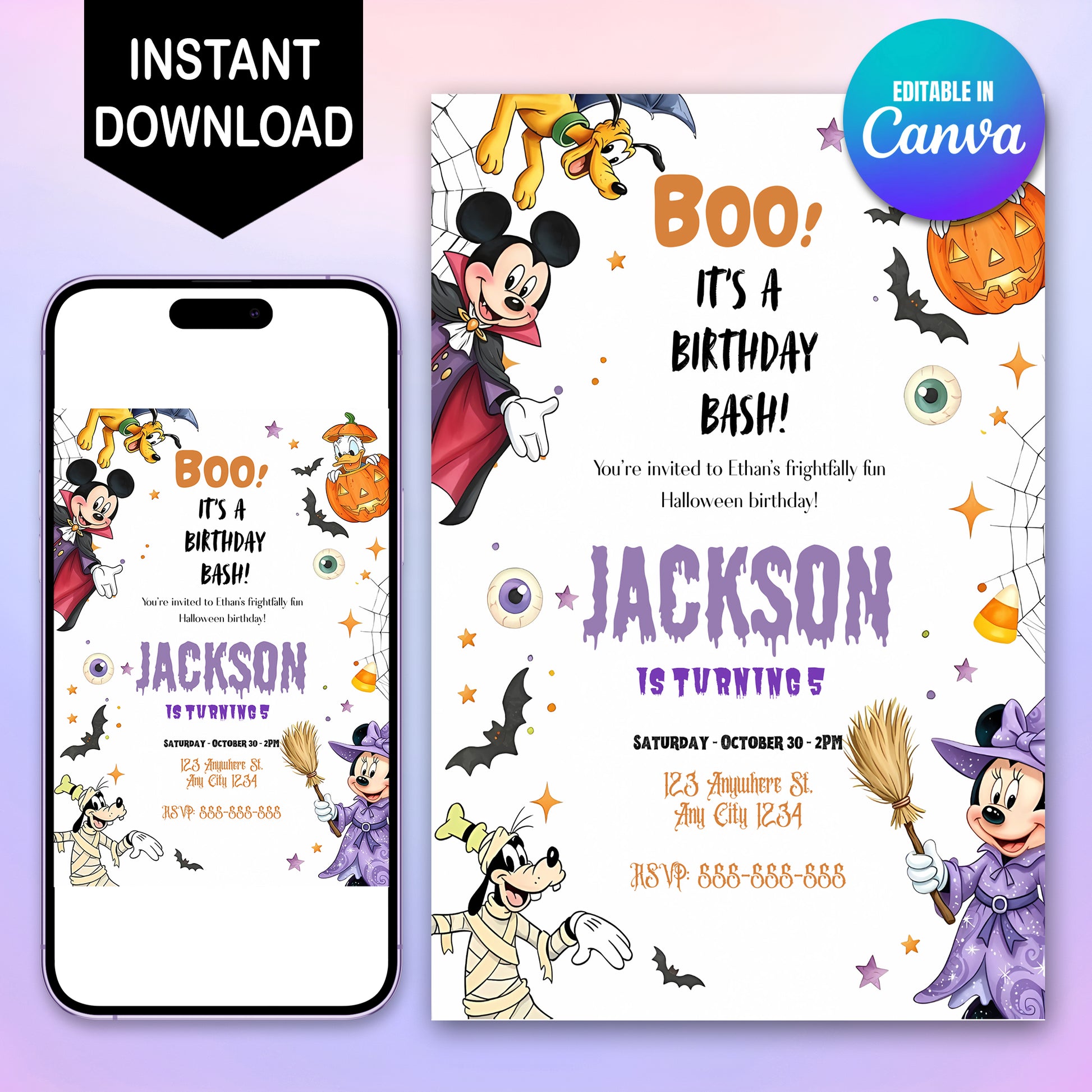Mickey Mouse and Friends Halloween Birthday Party Template - CreativeRino