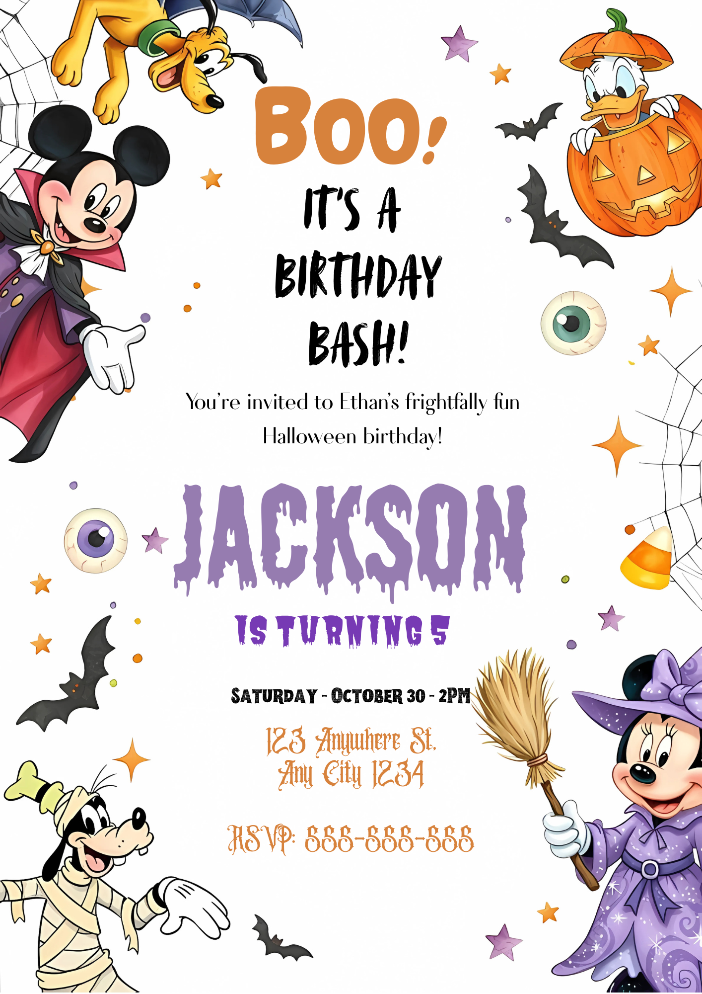 Mickey Mouse and Friends Halloween Birthday Party Template - CreativeRino