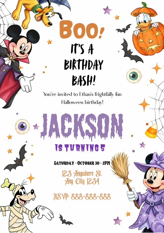 Mickey Mouse and Friends Halloween Birthday Party Template - CreativeRino