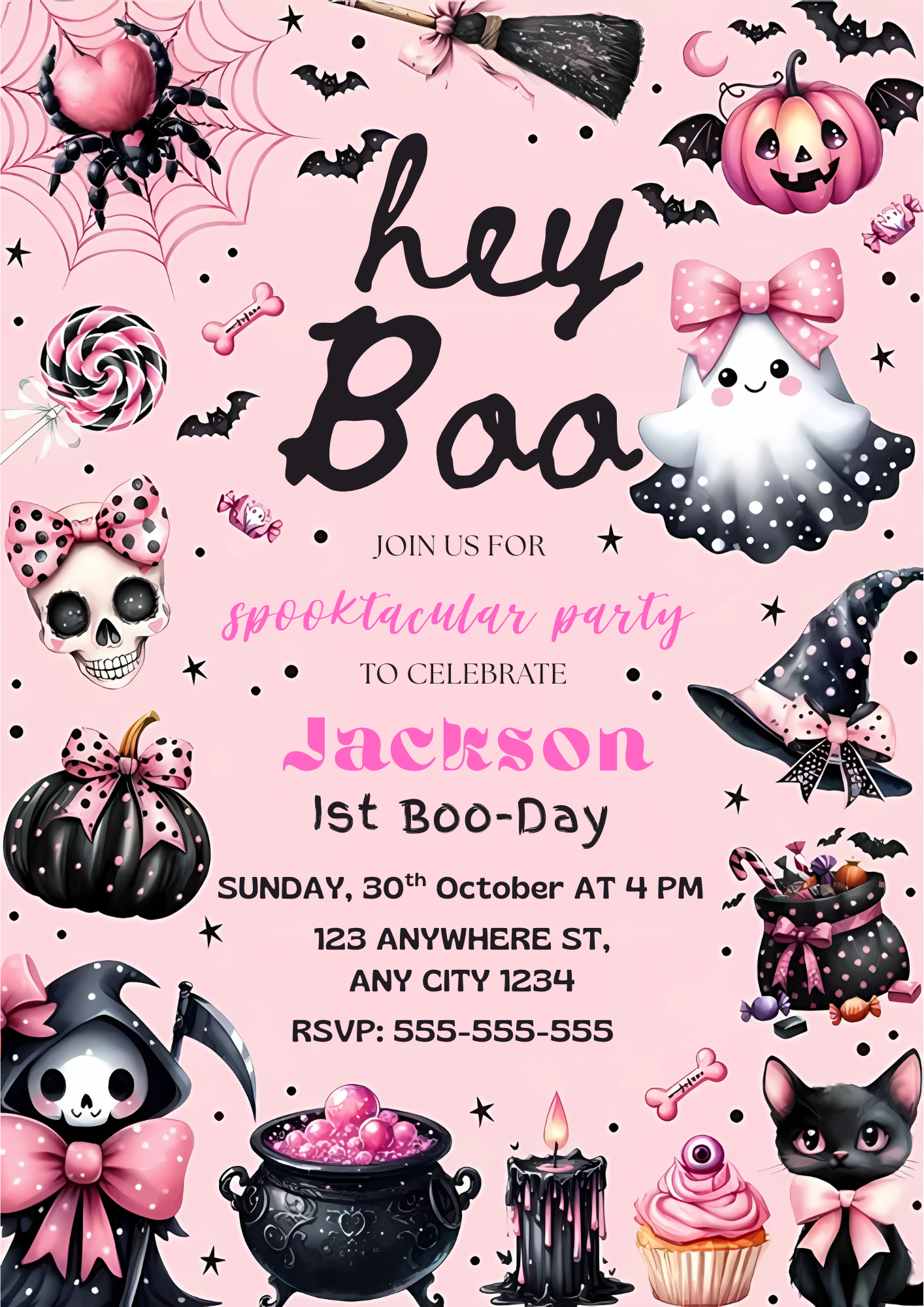 Pink Halloween Birthday Invitation - CreativeRino