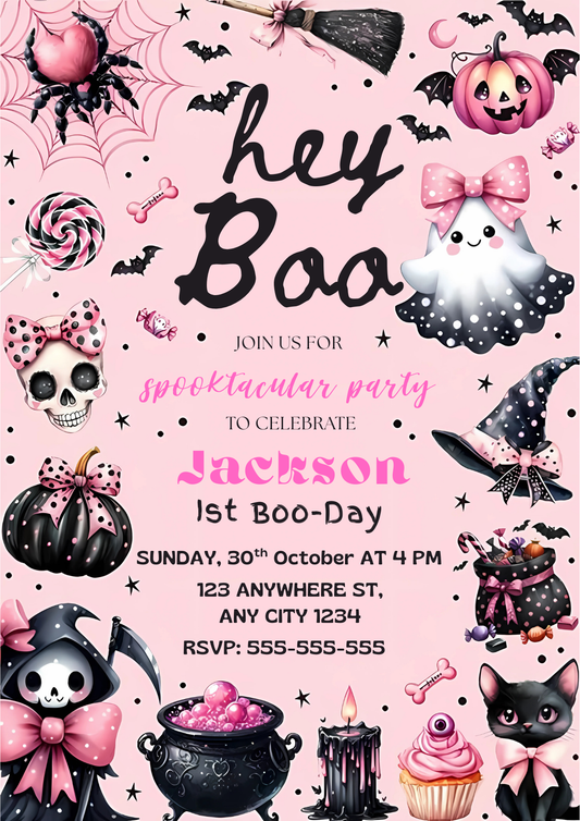Pink Halloween Birthday Invitation - CreativeRino