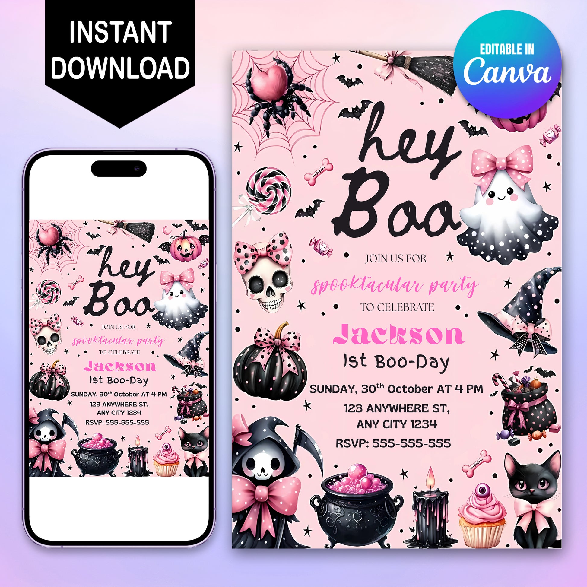 Pink Halloween Birthday Invitation - CreativeRino