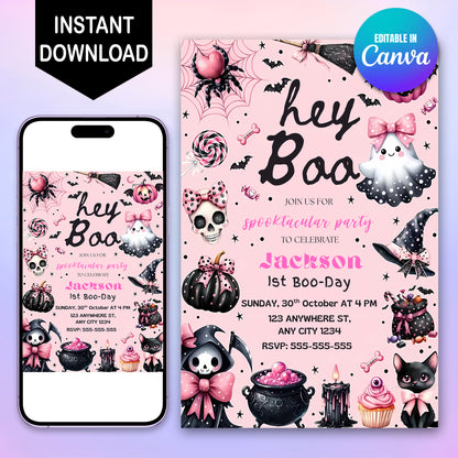 Pink Halloween Birthday Invitation - CreativeRino