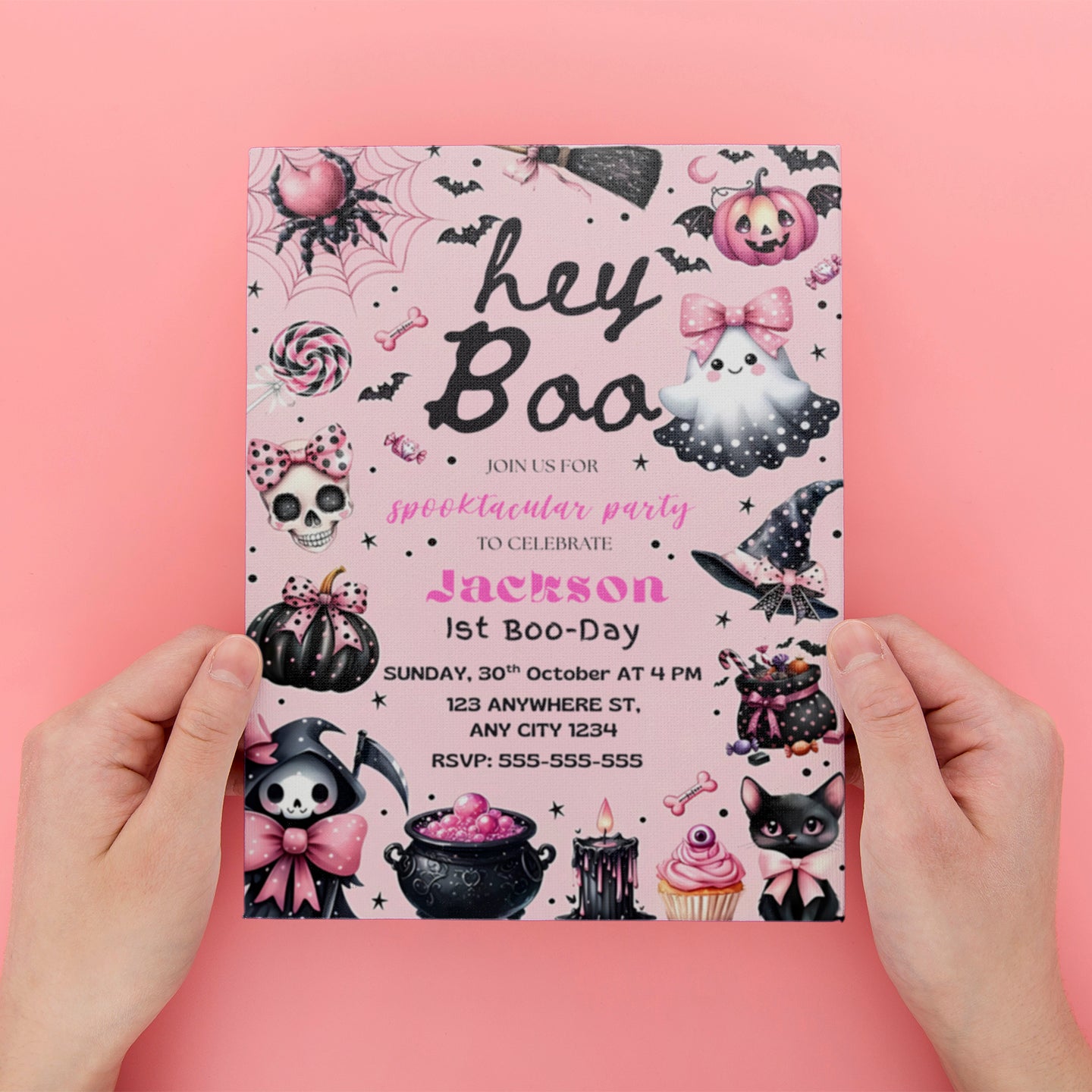 Pink Halloween Birthday Invitation - CreativeRino