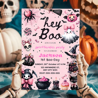 Pink Halloween Birthday Invitation - CreativeRino