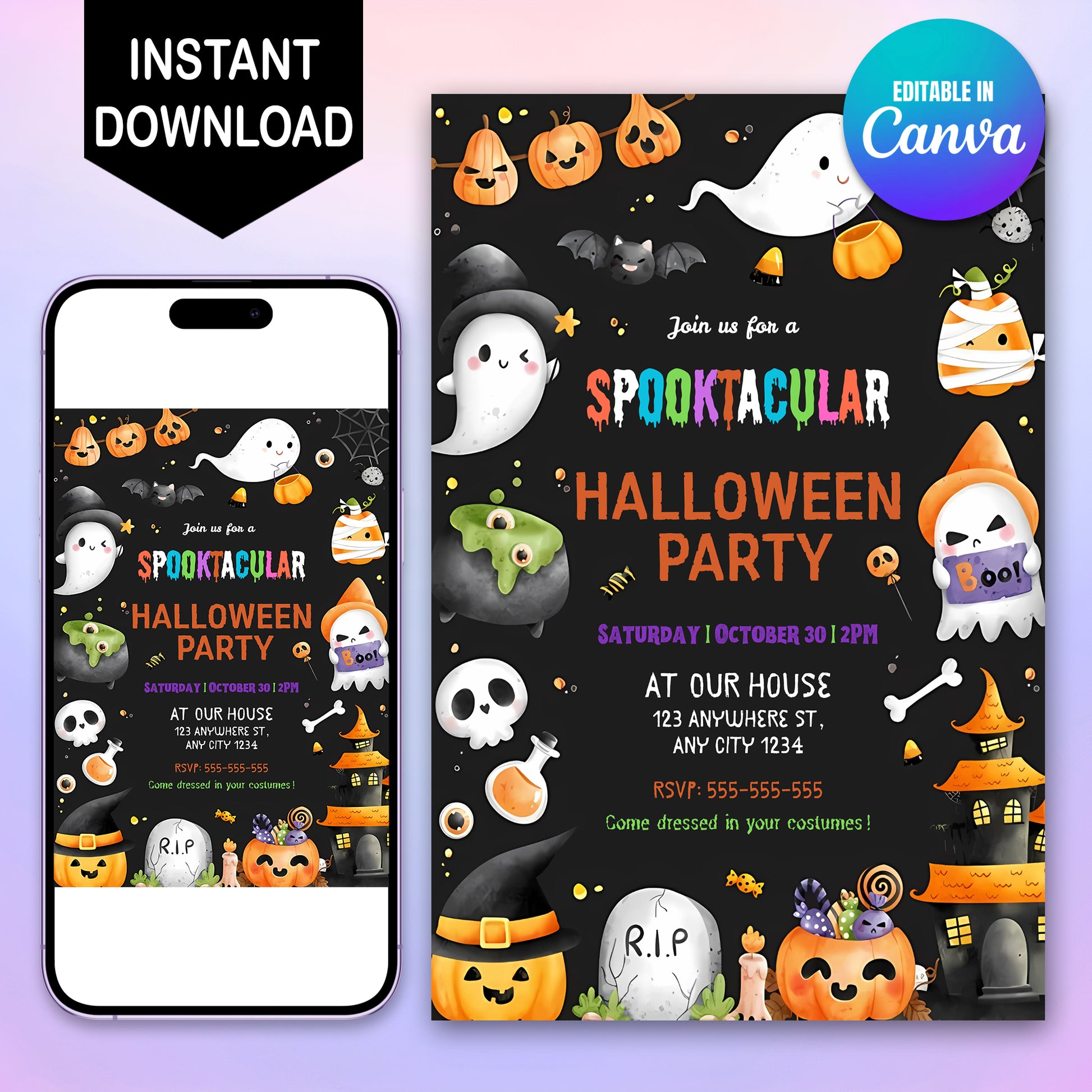 Editable Halloween Birthday Party Invitation Template - CreativeRino