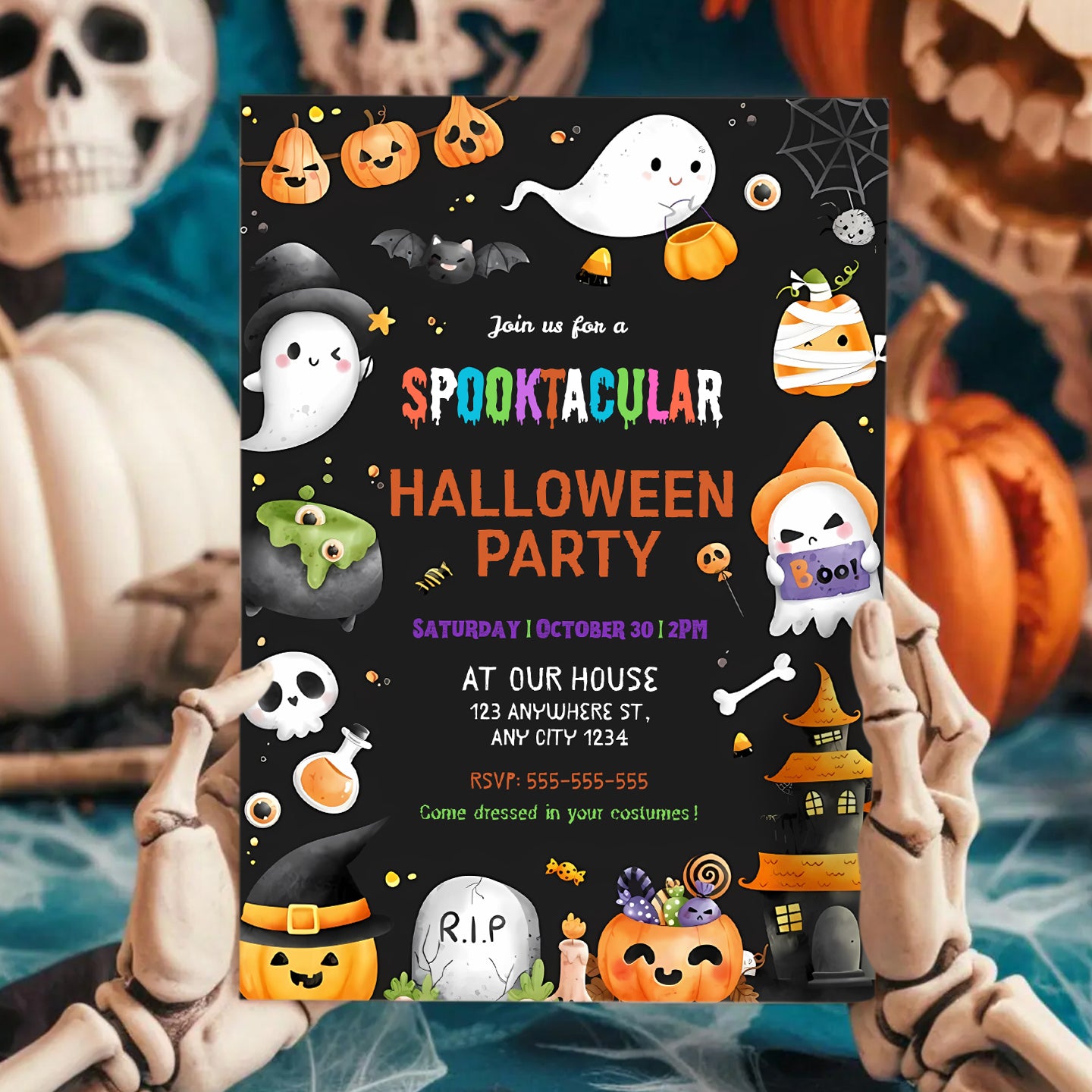 Editable Halloween Birthday Party Invitation Template - CreativeRino
