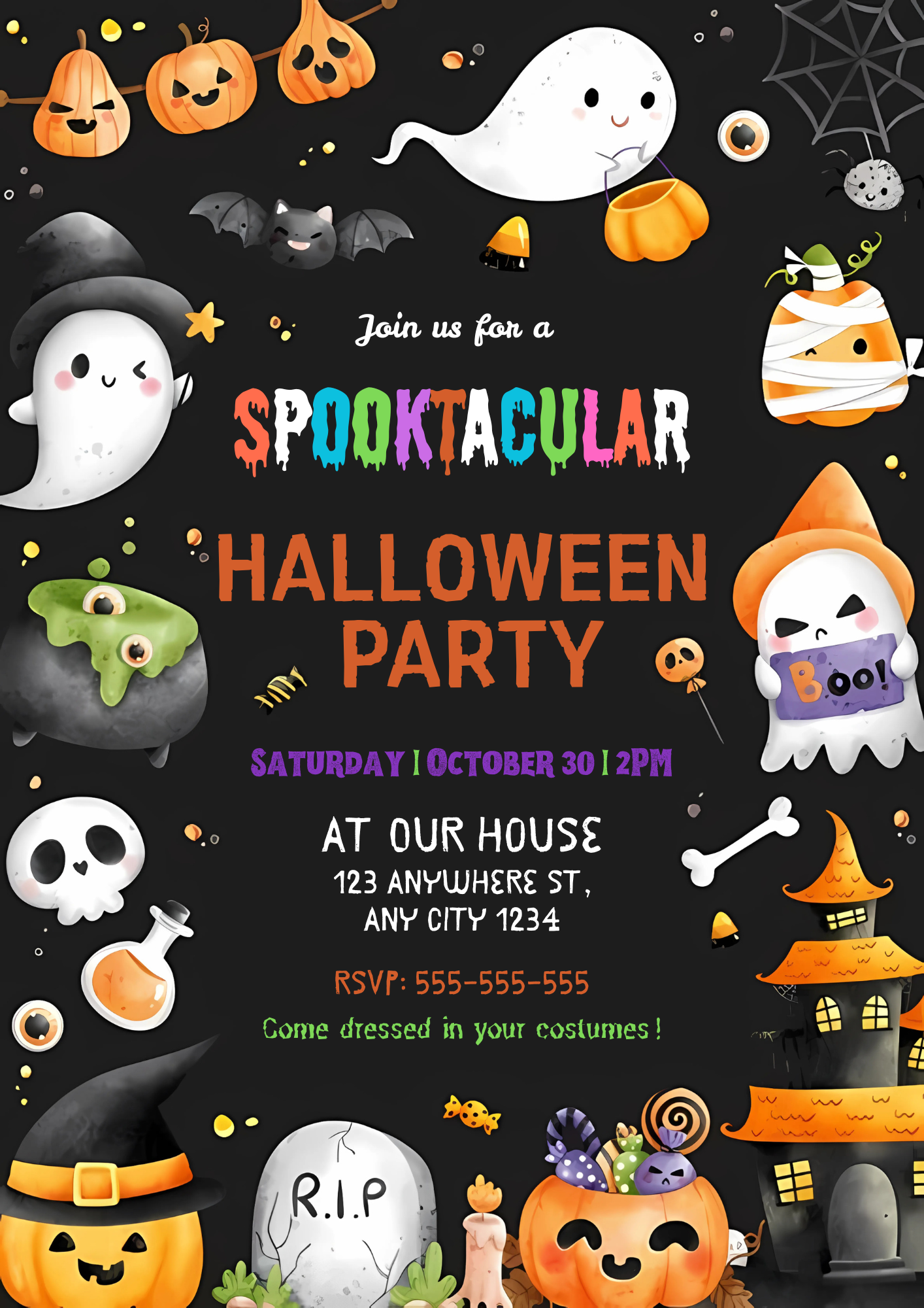 Editable Halloween Birthday Party Invitation Template - CreativeRino