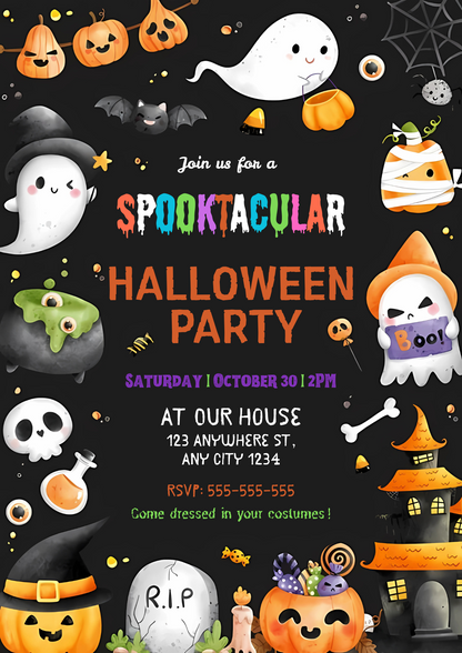 Editable Halloween Birthday Party Invitation Template - CreativeRino