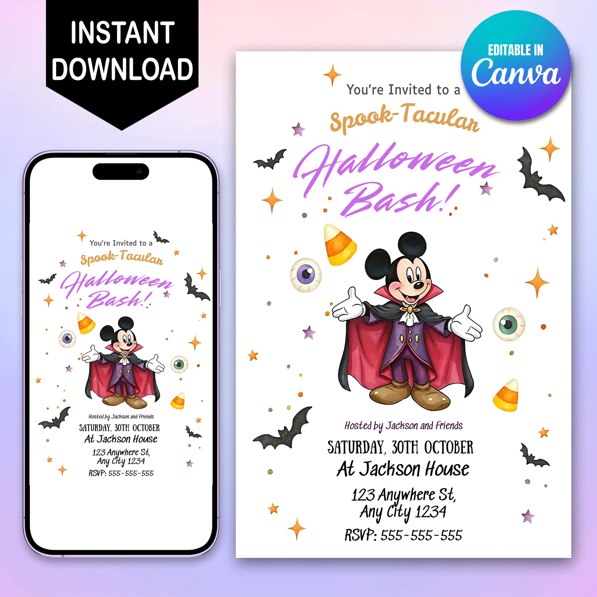 Mickey Mouse Halloween Birthday Invitation - CreativeRino