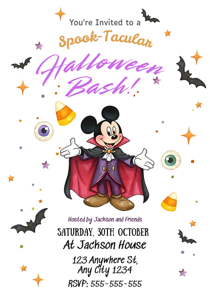 Mickey Mouse Halloween Birthday Invitation - CreativeRino