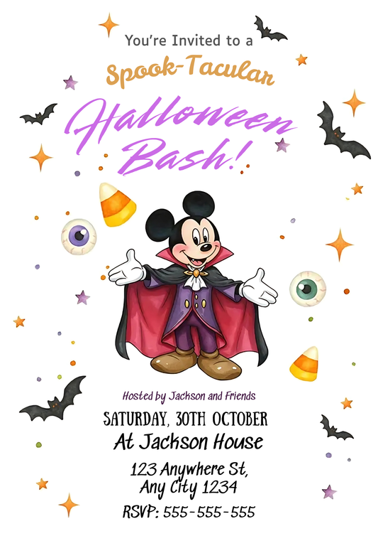 Mickey Mouse Halloween Birthday Invitation - CreativeRino
