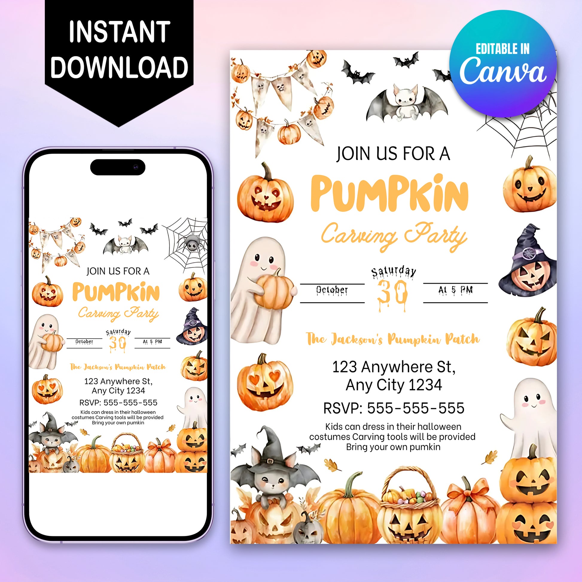 Editable Halloween Pumpkin Carving Party Invitation - CreativeRino