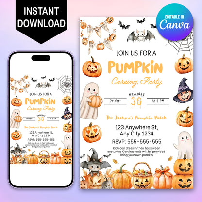 Editable Halloween Pumpkin Carving Party Invitation - CreativeRino