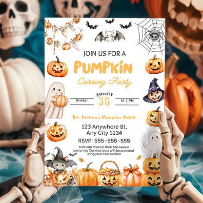 Editable Halloween Pumpkin Carving Party Invitation - CreativeRino