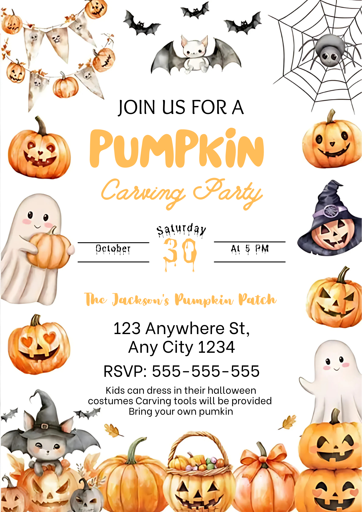 Editable Halloween Pumpkin Carving Party Invitation - CreativeRino
