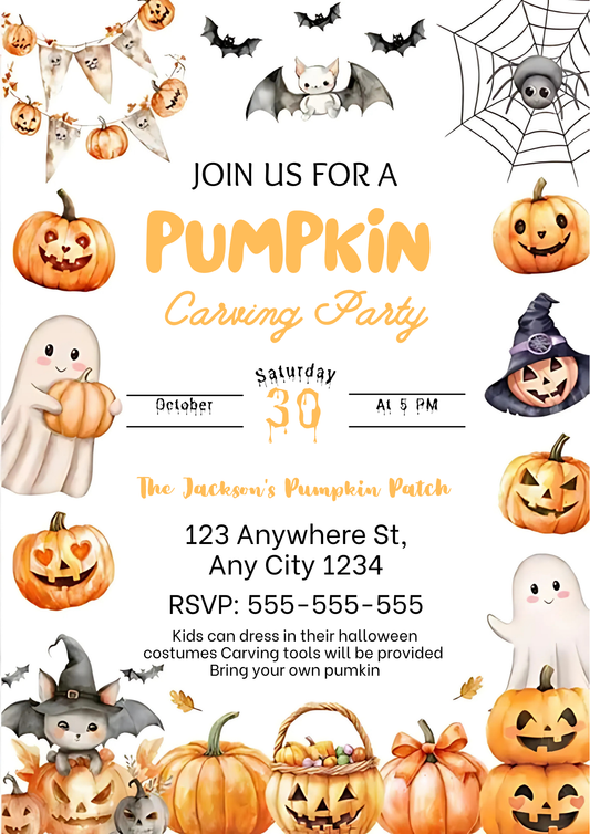 Editable Halloween Pumpkin Carving Party Invitation - CreativeRino