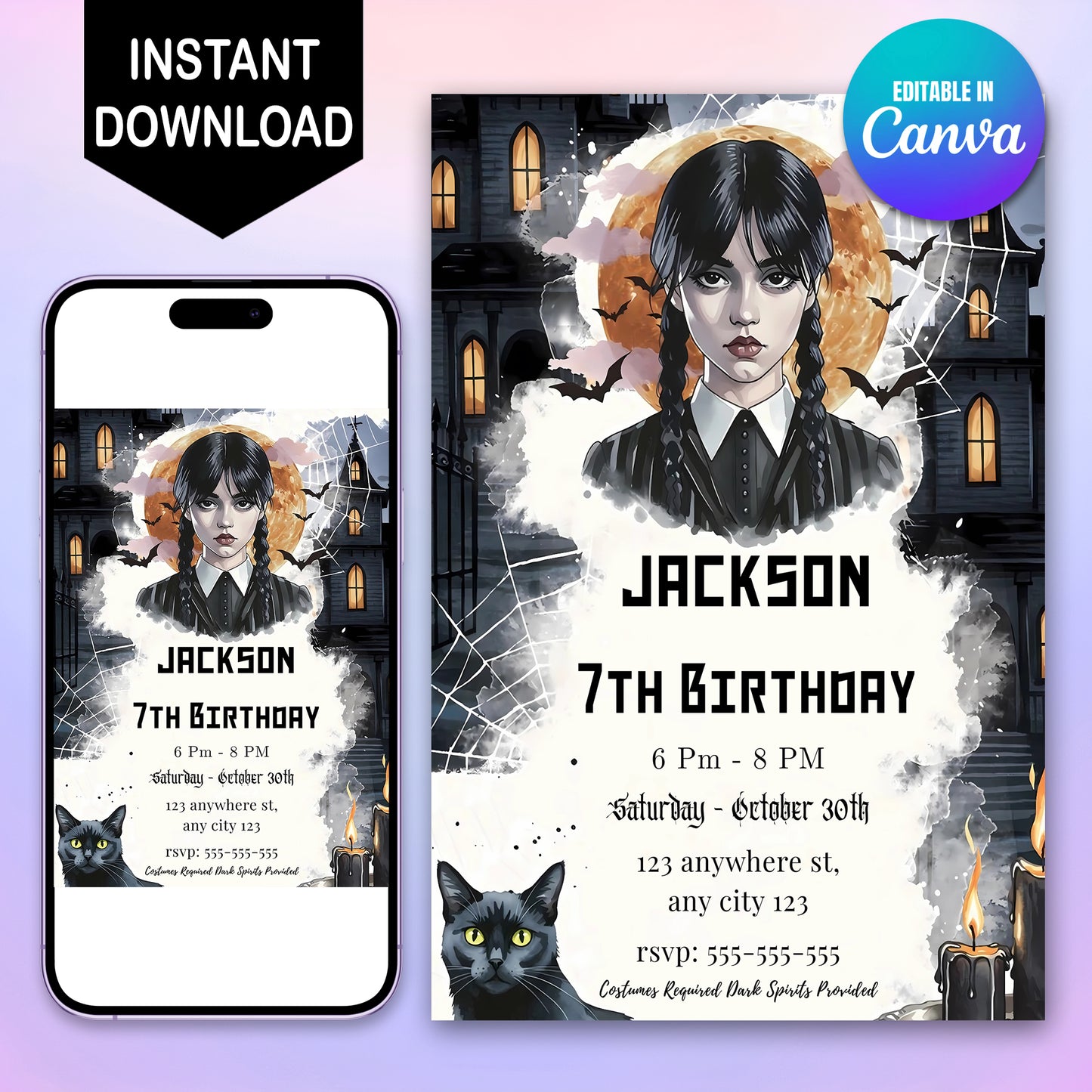 Editable Wednesday Birthday Invitation Template - CreativeRino