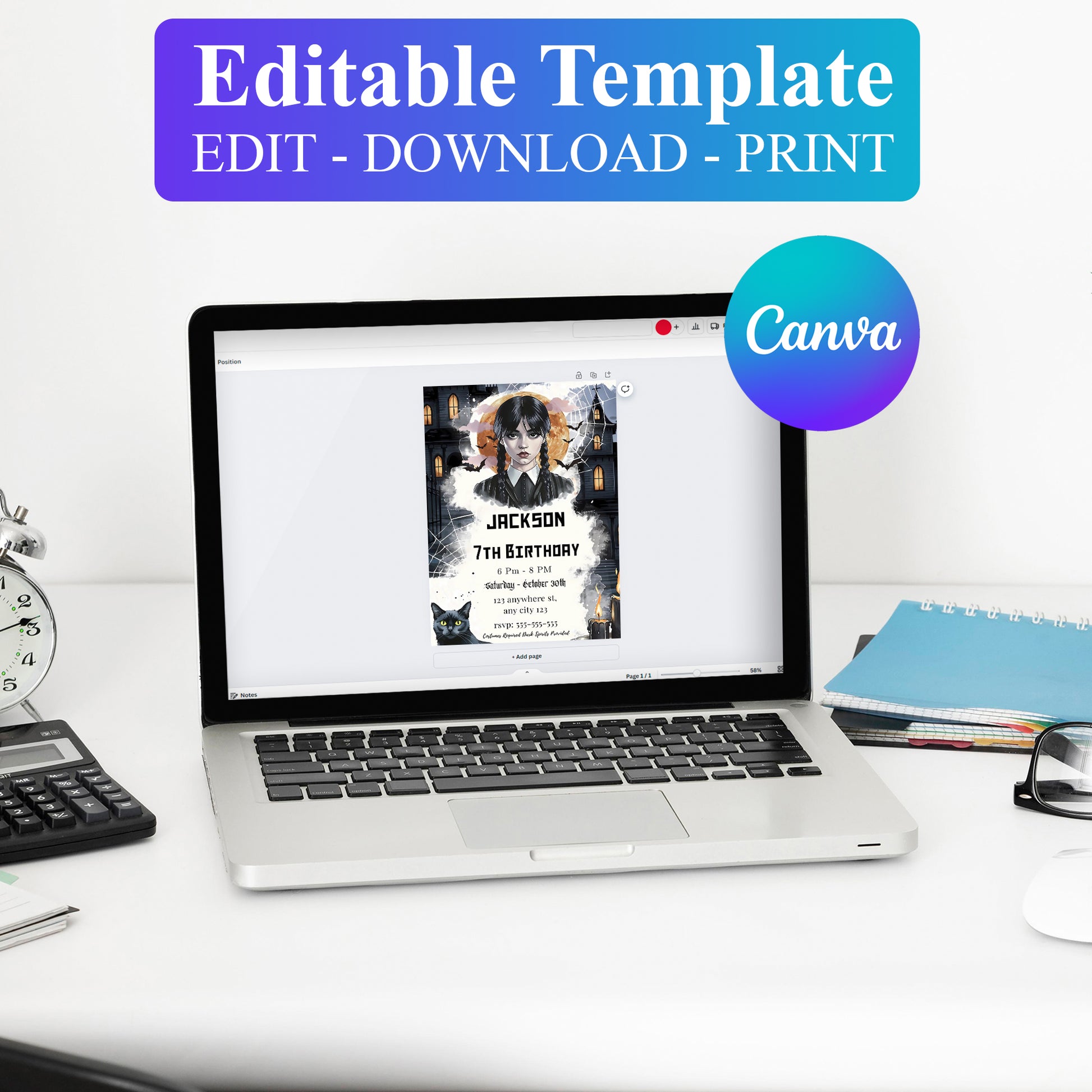 Editable Wednesday Birthday Invitation Template - CreativeRino