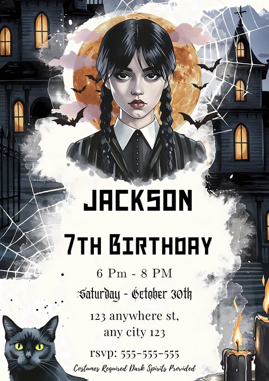 Editable Wednesday Birthday Invitation Template - CreativeRino