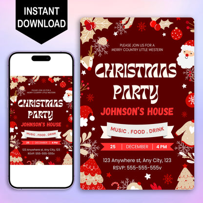 Red Christmas Party Invitation Template - CreativeRino
