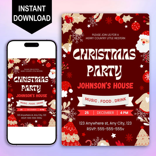 Red Christmas Party Invitation Template