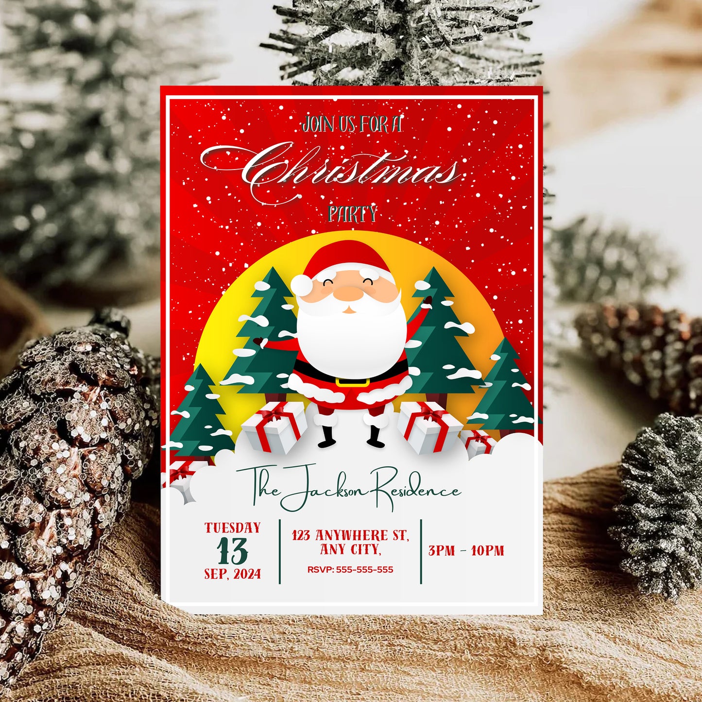 Santa Claus Christmas Party Invitation Template | Santa Christmas Party Invite