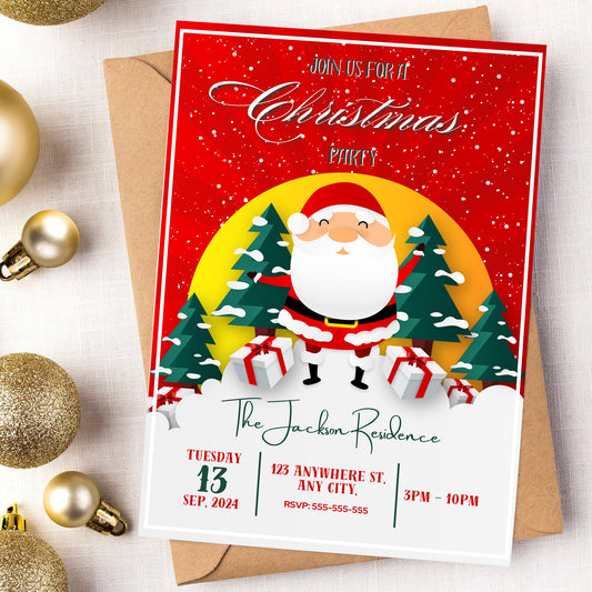 Santa Claus Christmas Party Invitation Template | Santa Christmas Party Invite