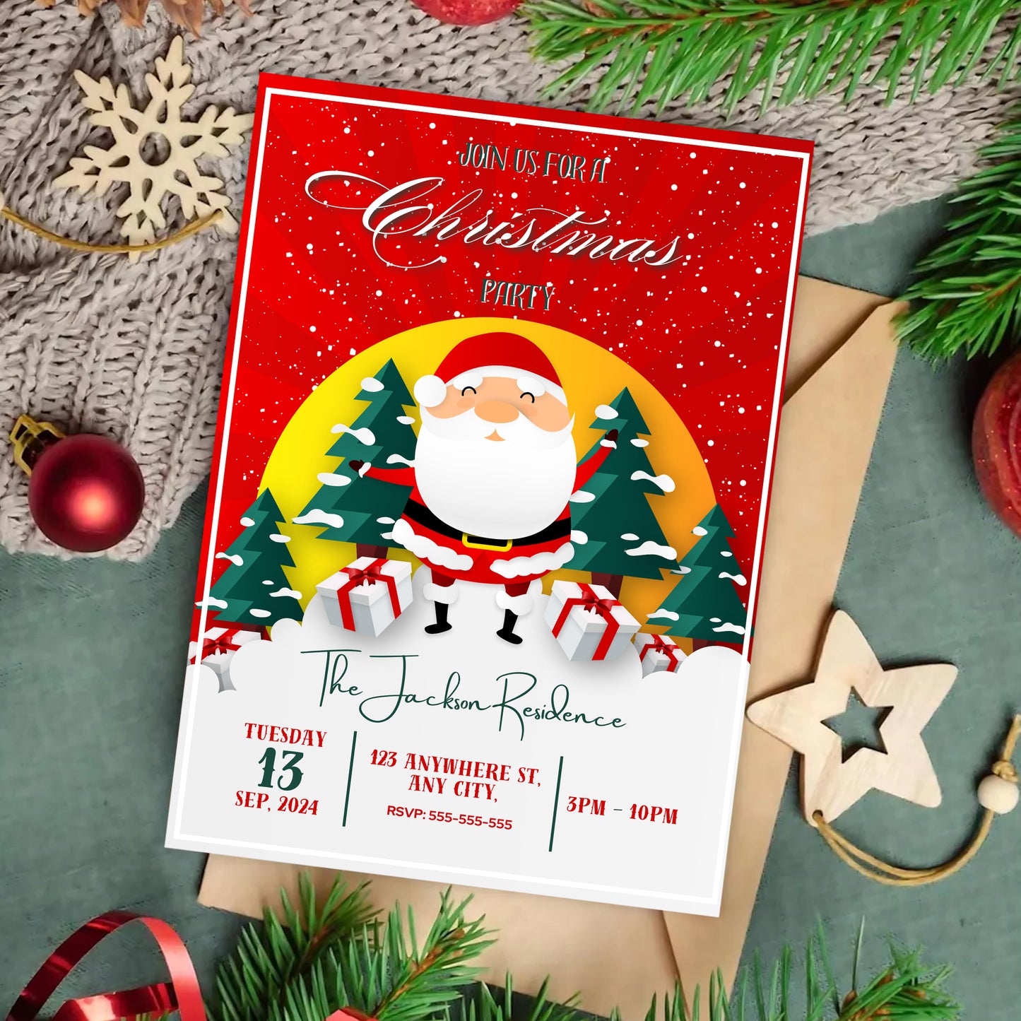 Santa Claus Christmas Party Invitation Template | Santa Christmas Party Invite