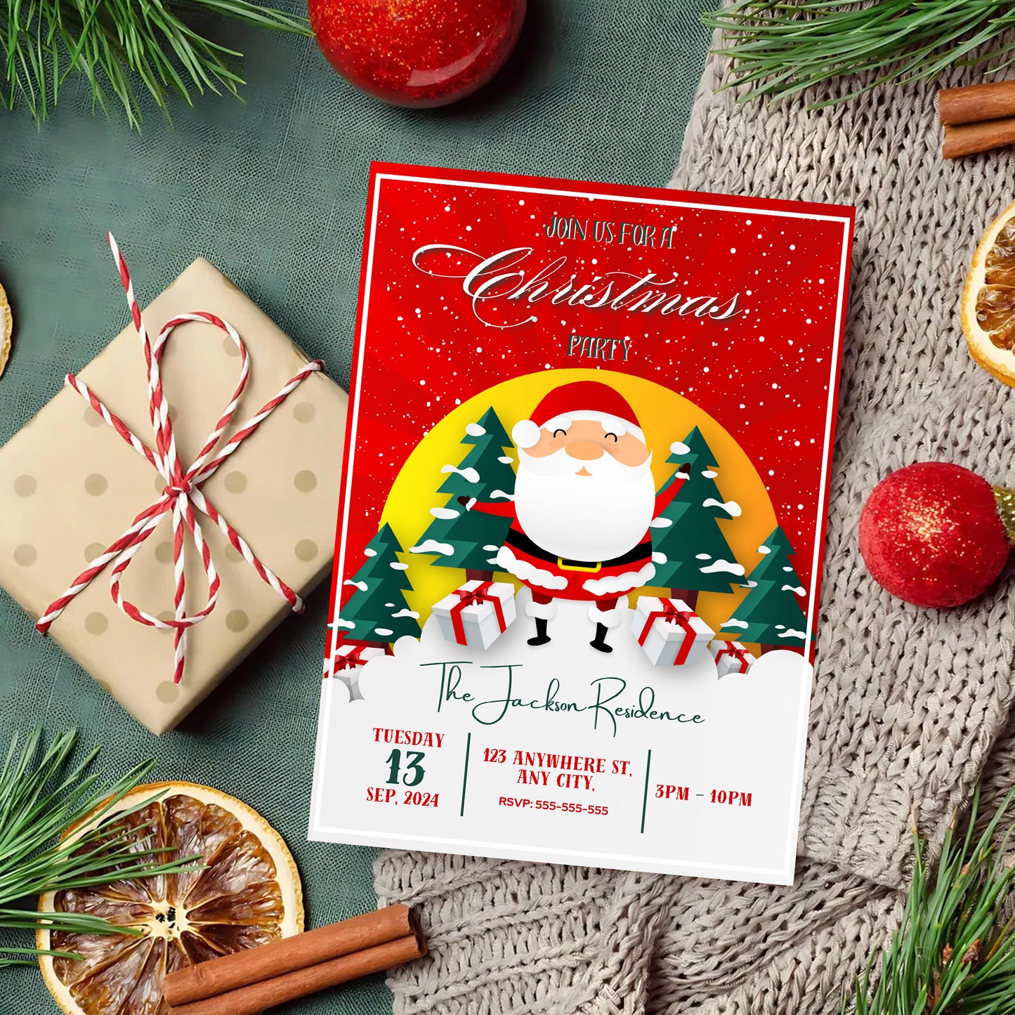 Santa Claus Christmas Party Invitation Template | Santa Christmas Party Invite