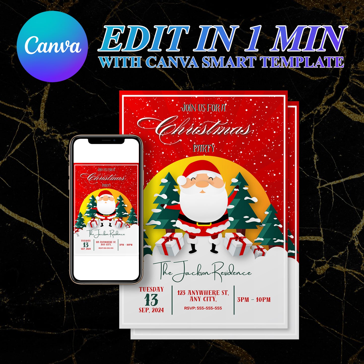 Santa Claus Christmas Party Invitation Template | Santa Christmas Party Invite