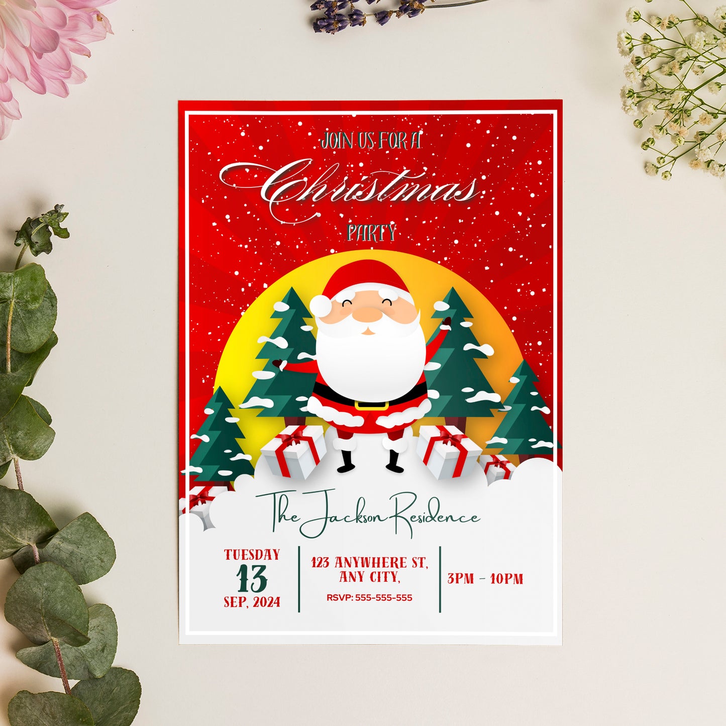 Santa Claus Christmas Party Invitation Template | Santa Christmas Party Invite