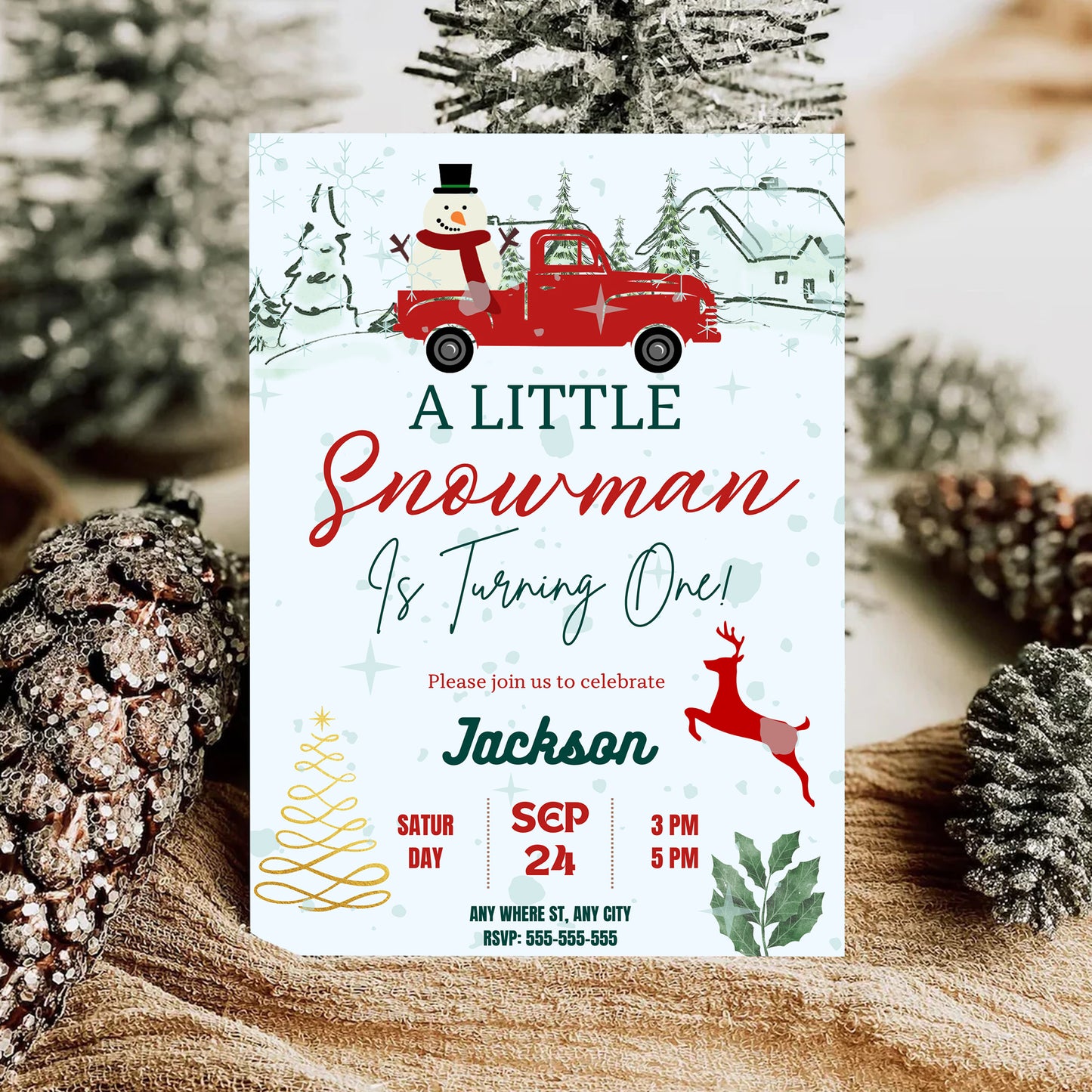 Little Snowman Birthday Invitation Template | Snowman Truck Birthday Invite