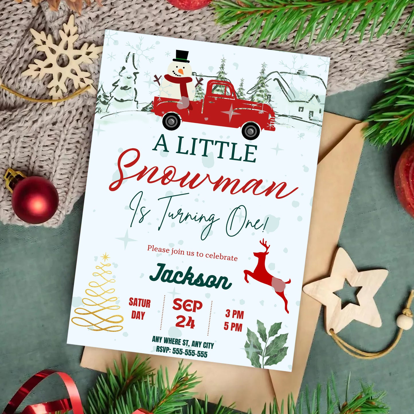 Little Snowman Birthday Invitation Template | Snowman Truck Birthday Invite