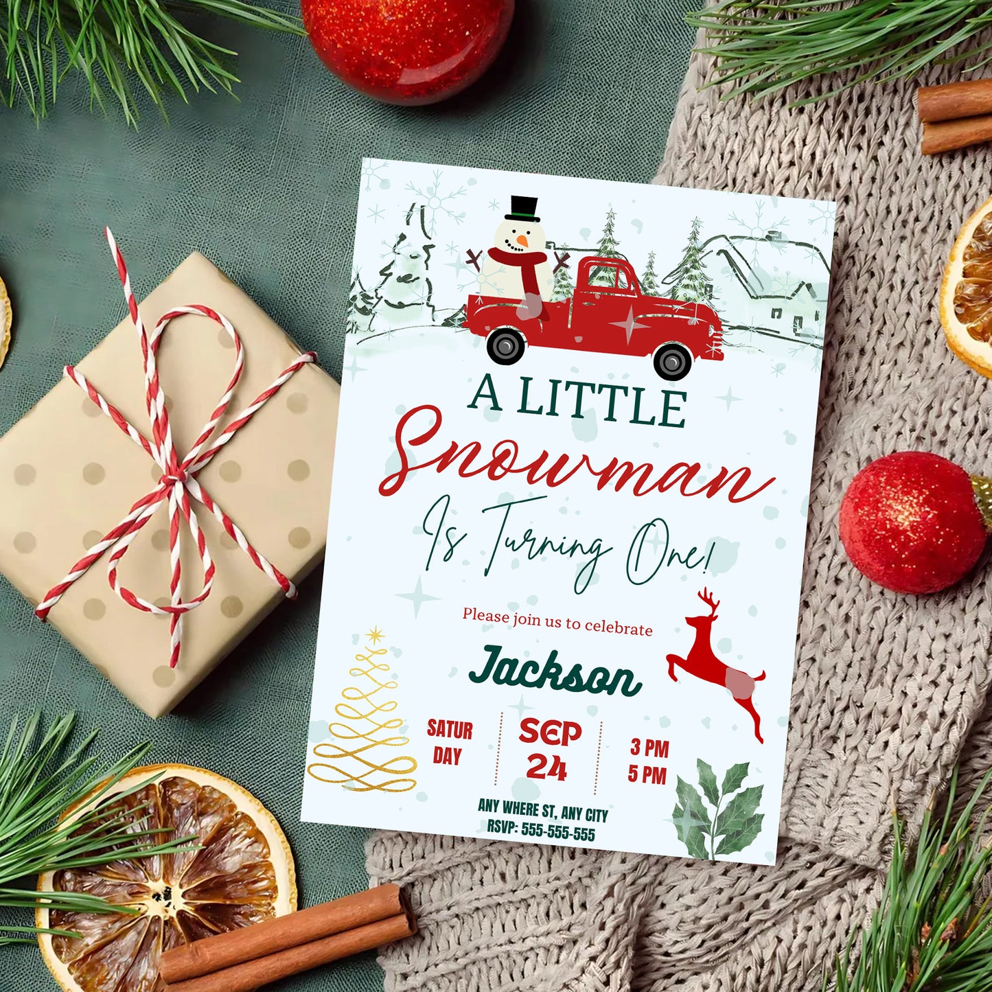 Little Snowman Birthday Invitation Template | Snowman Truck Birthday Invite