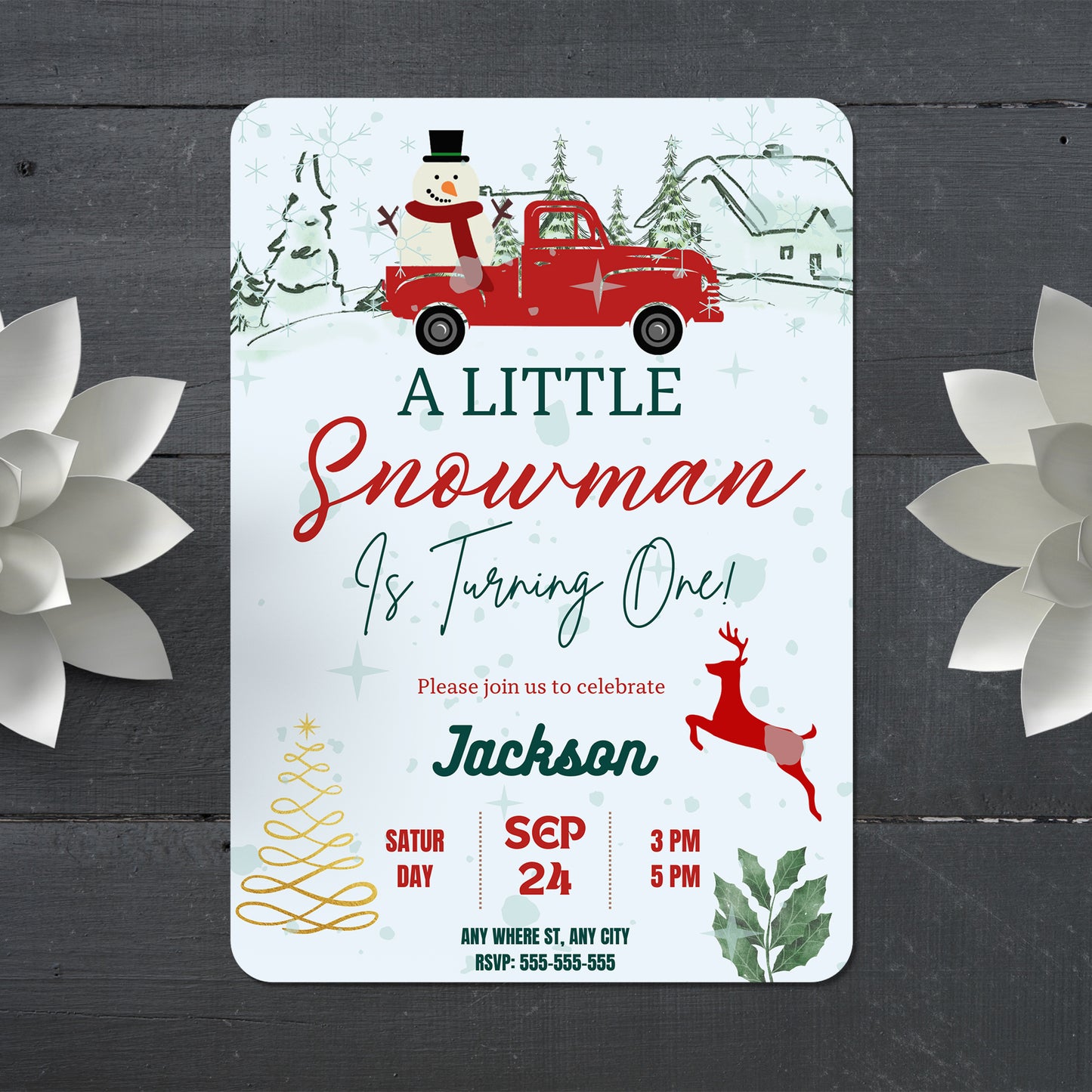 Little Snowman Birthday Invitation Template | Snowman Truck Birthday Invite