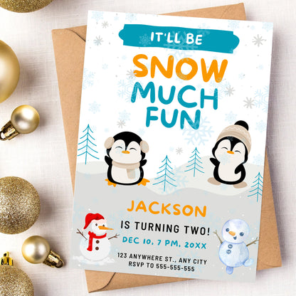 Snow Much Fun Birthday Invitation Template | Snowman Birthday Invite - CreativeRino