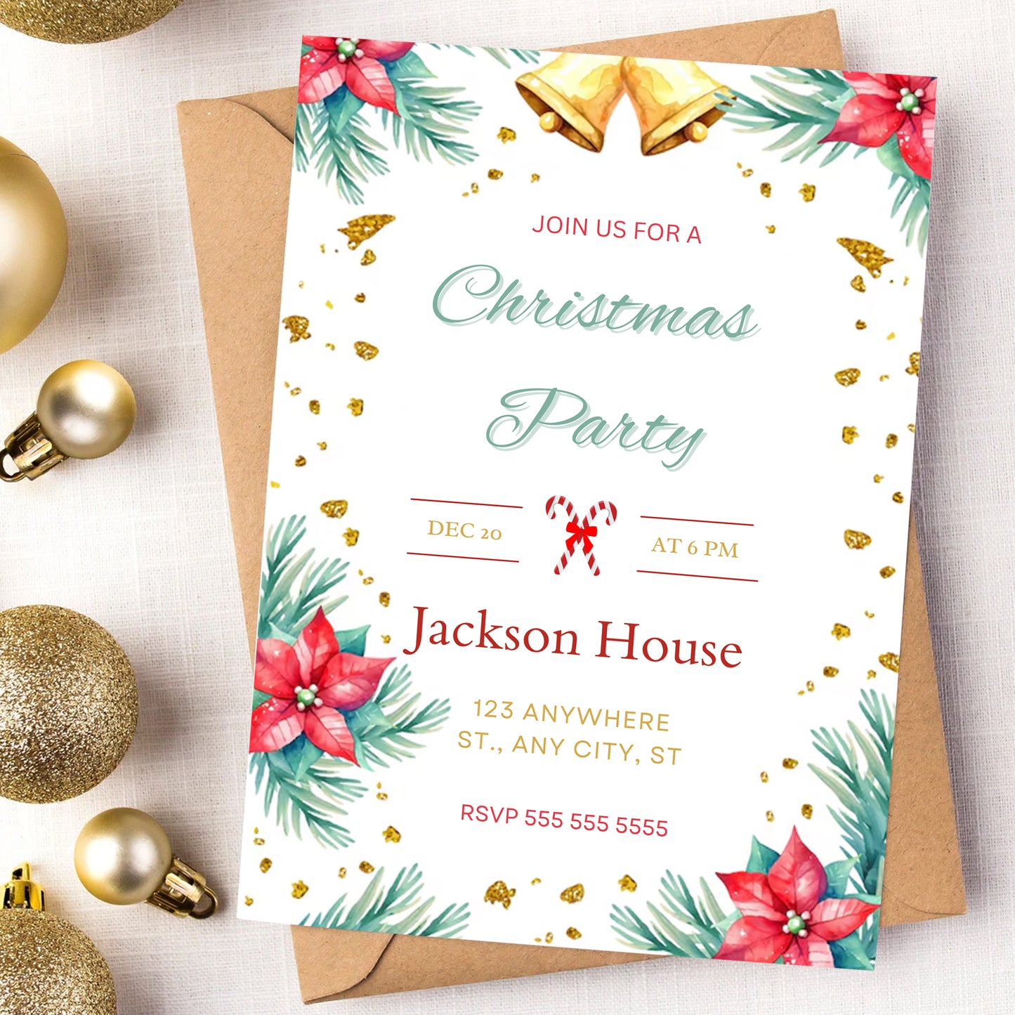 Christmas Party Invitation Template | Christmas Holiday Party Invite