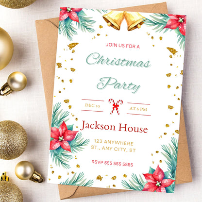 Christmas Party Invitation Template | Christmas Holiday Party Invite - CreativeRino
