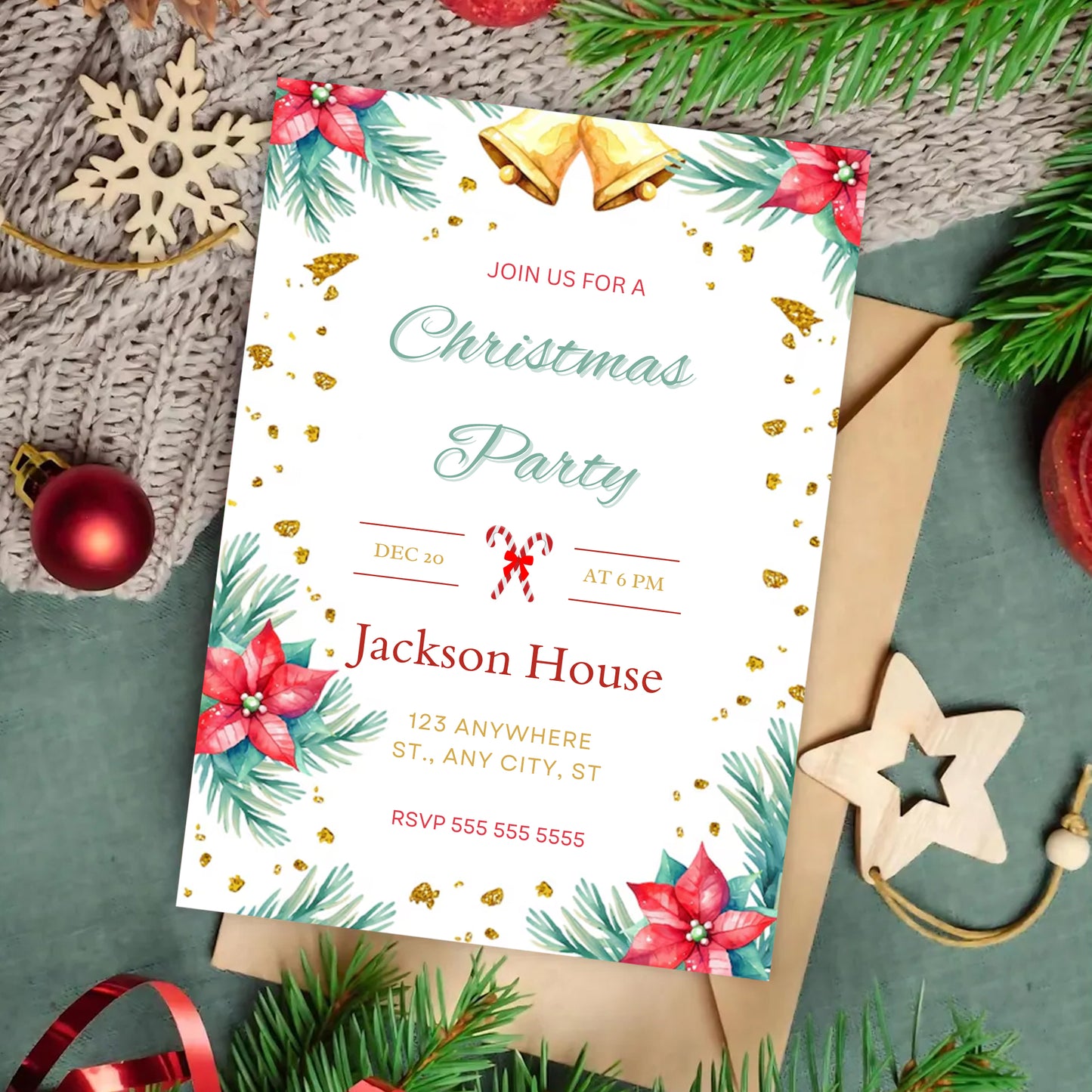 Christmas Party Invitation Template | Christmas Holiday Party Invite