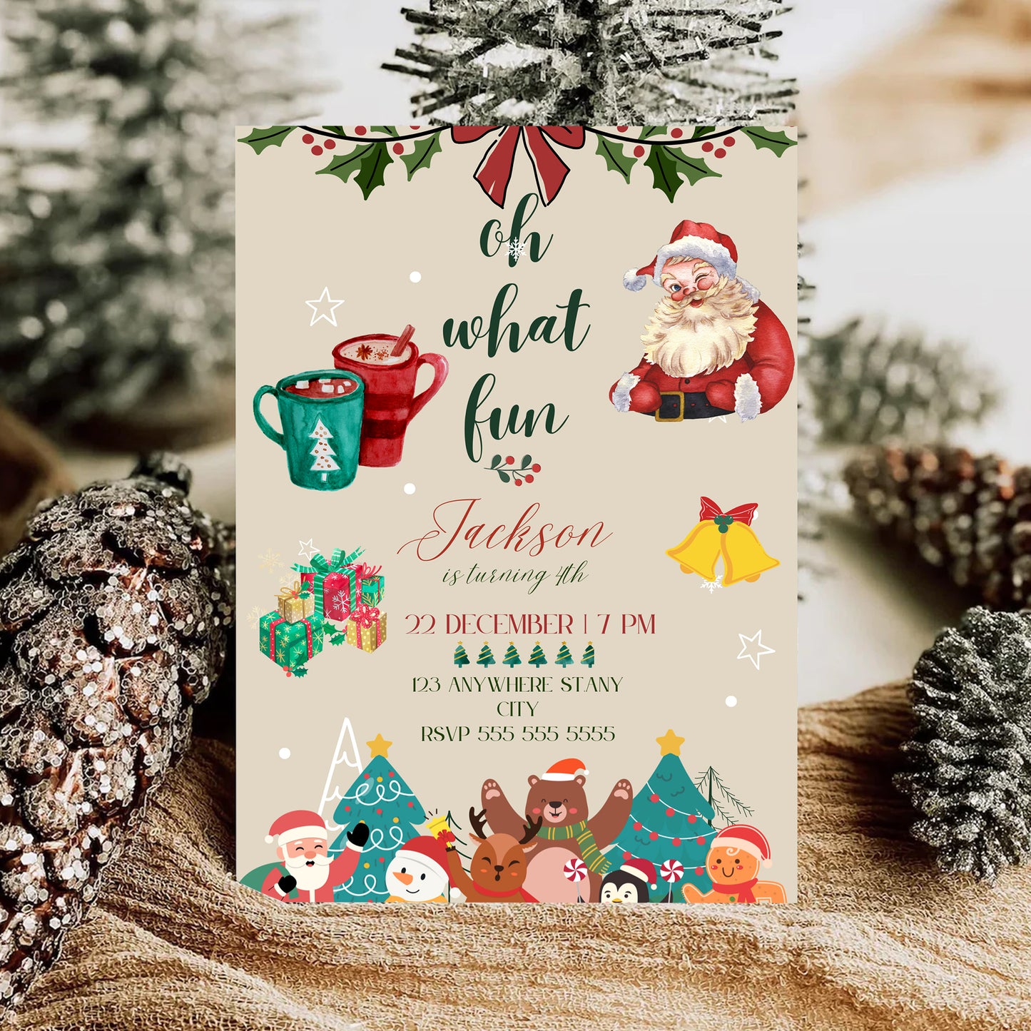 Oh What Fun Christmas Birthday Invitation Template | Christmas Birthday Party Invite