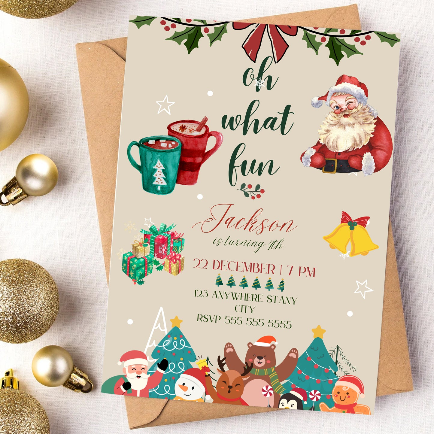 Oh What Fun Christmas Birthday Invitation Template | Christmas Birthday Party Invite