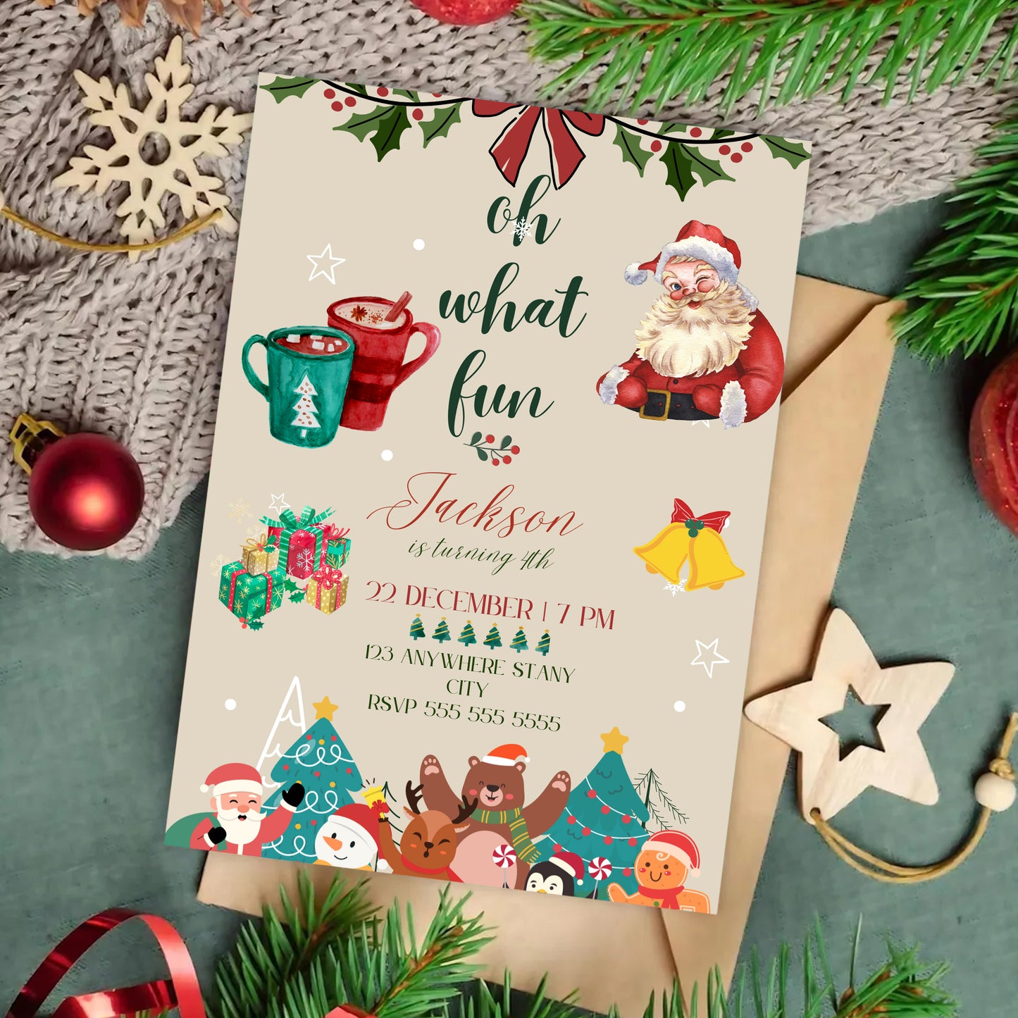 Oh What Fun Christmas Birthday Invitation Template | Christmas Birthday Party Invite