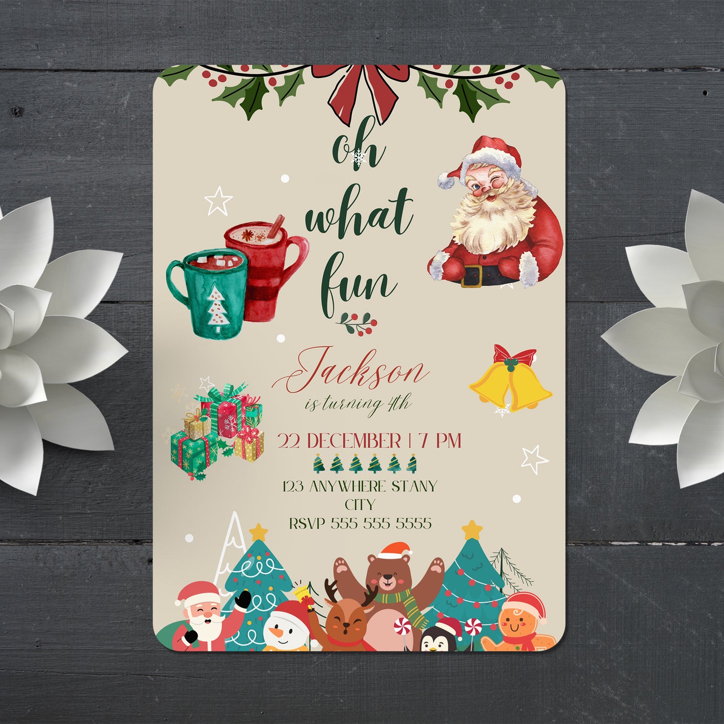 Oh What Fun Christmas Birthday Invitation Template | Christmas Birthday Party Invite