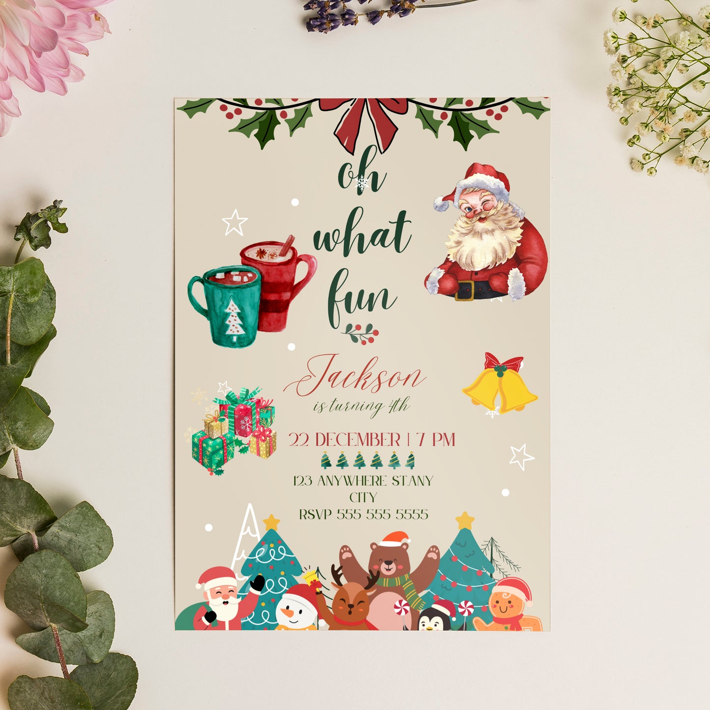 Oh What Fun Christmas Birthday Invitation Template | Christmas Birthday Party Invite