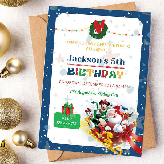 Mickey Mouse Christmas Party Invitation Template | Santa Christmas Party Invite