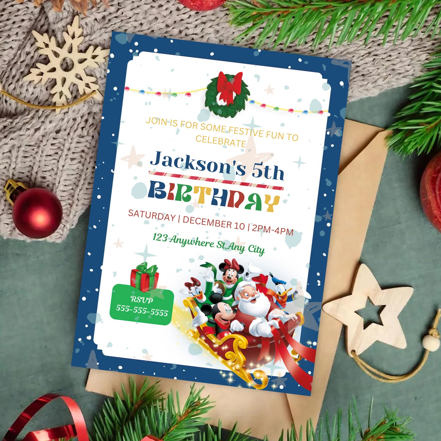 Mickey Mouse Christmas Party Invitation Template | Santa Christmas Party Invite